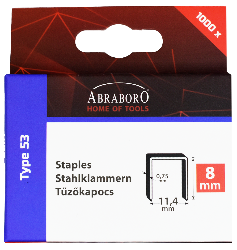 Abraboro CHILITAC A-53 típusú tűzőkapocs, 12 / 11.4 / 0.75 mm, 1000 db/csomag termék fő termékképe