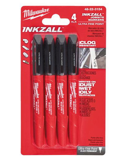 Milwaukee INKZALL™ jelölő filc, 0.6 mm vékony hegy, fekete, 4 db/csomag termék fő termékképe