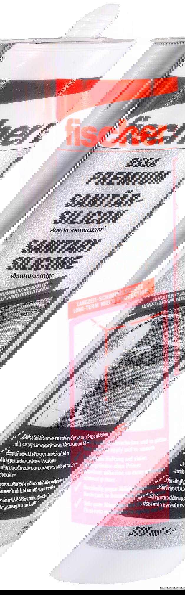 Fischer DSSA SG prémium szaniter szilikon (DE/EN/FR), ezüstszürke, 310 ml termék fő termékképe
